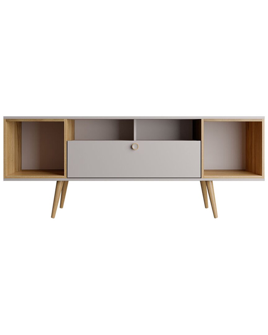 Manhattan Comfort Theodore 62.99" Medium-density Fiberboard 6-shelf Tv Stand In Off White And Cinnamon