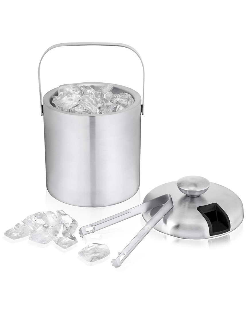 True Stainless Steel Ice Bucket With Tongs In Silver