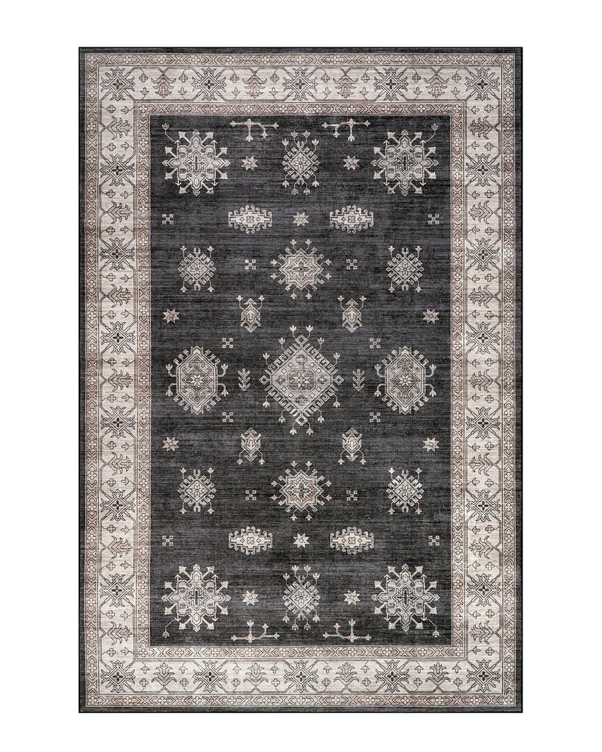 Nuloom Moxie Splashguard Traditional Bordered Machine Washable Polyester Rug In Black