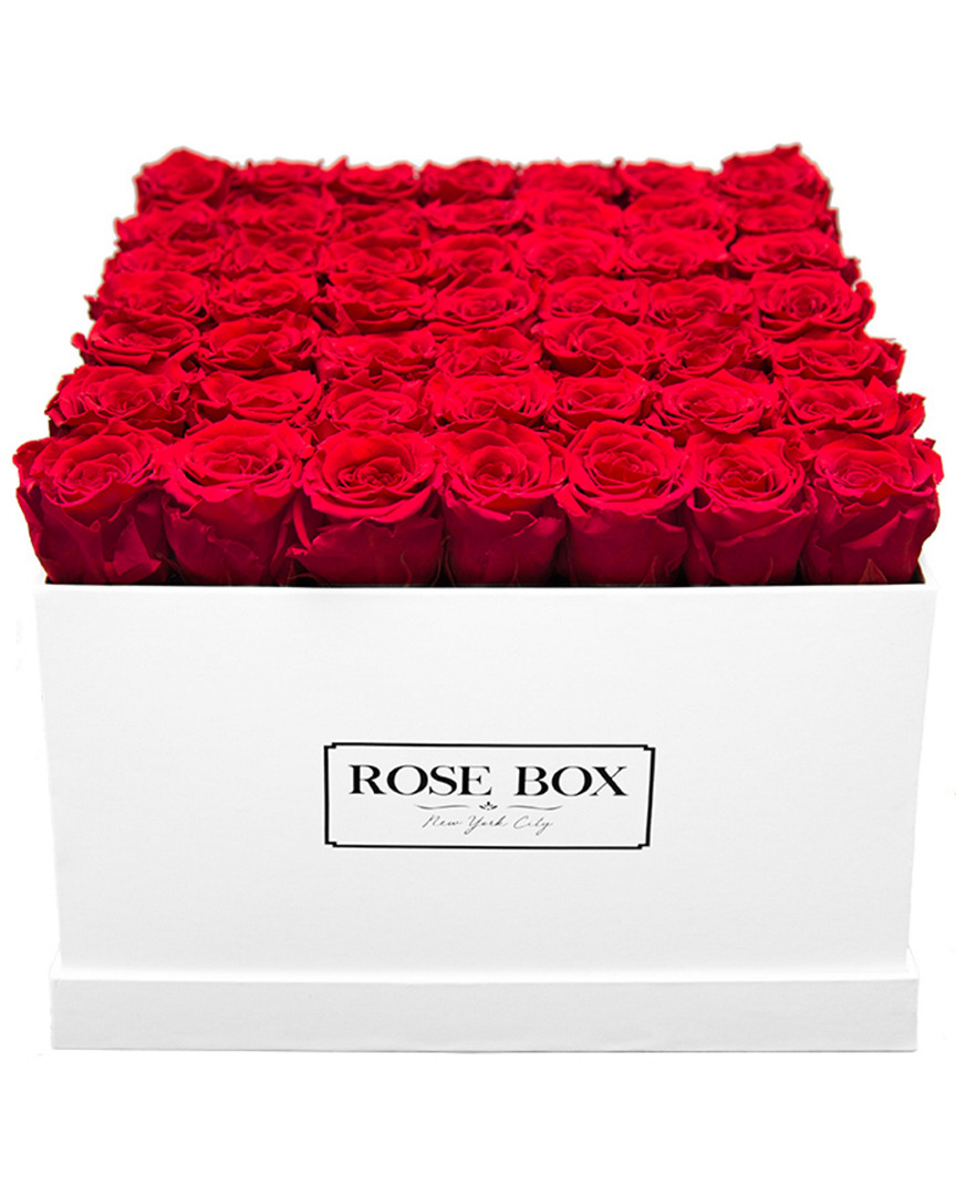 Rose Box Nyc Large White Square Box With Red Flame Roses