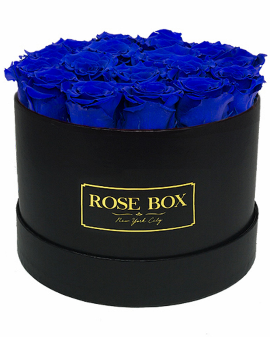 Rose Box Nyc Medium Black Box With Night Blue Roses