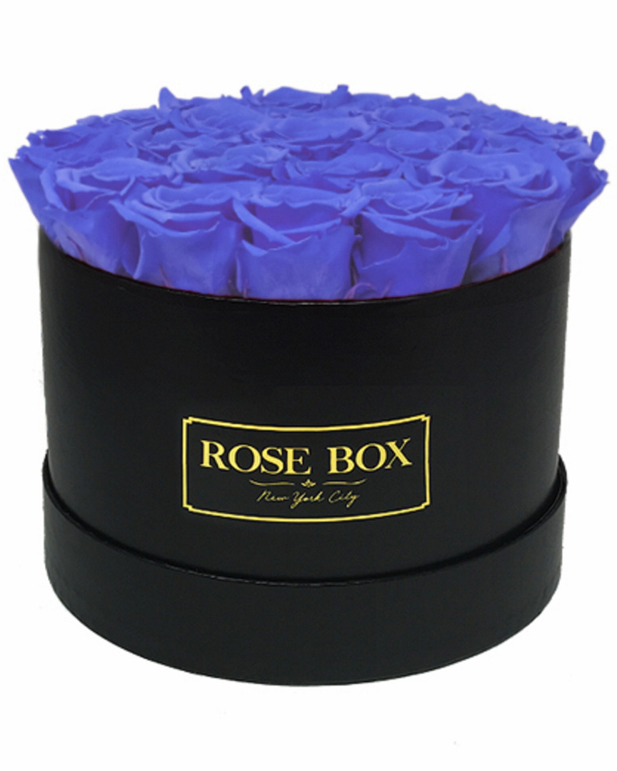 ROSE BOX NYC ROSE BOX NYC MEDIUM BLACK BOX WITH SPRING PURPLE ROSES