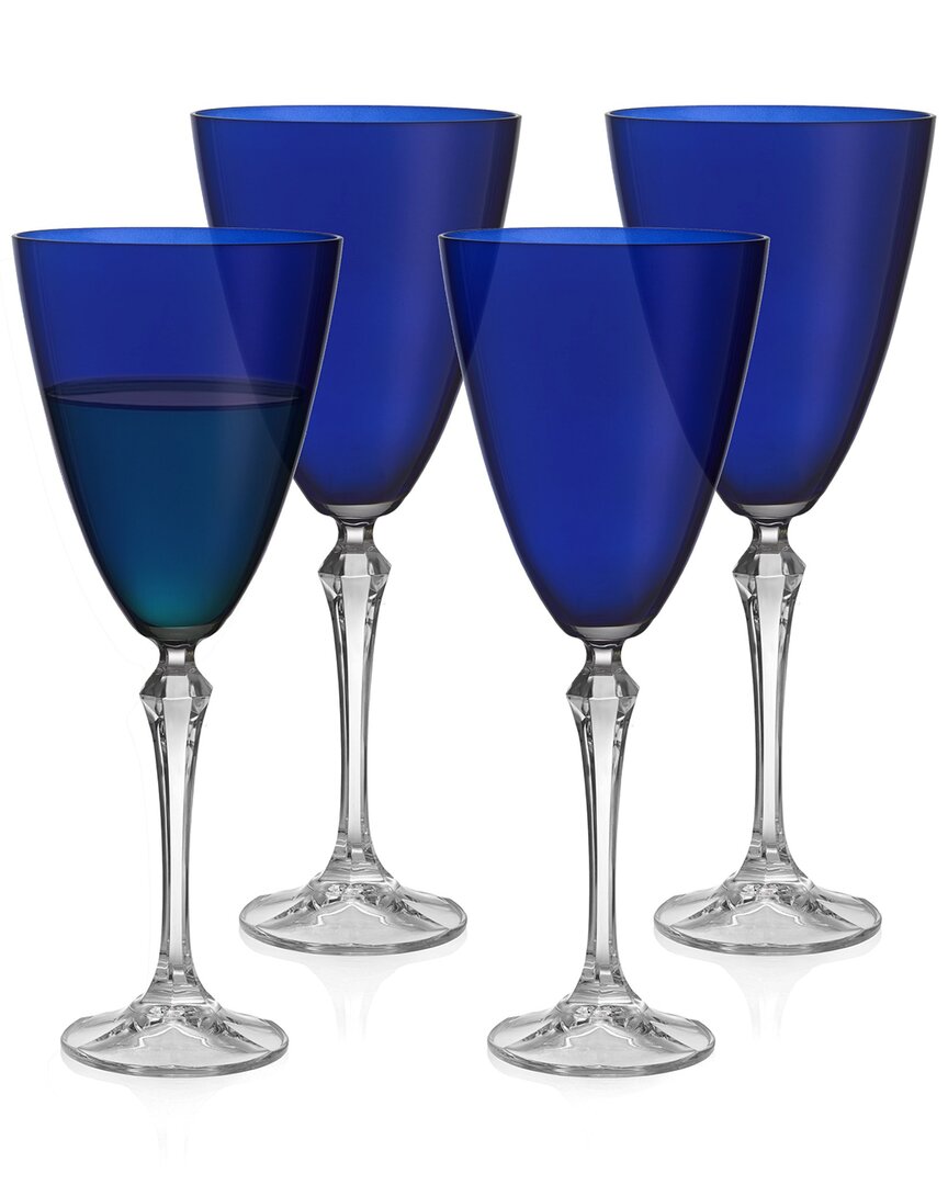 Barski Set Of 4 Vivid 9oz Wine Glasses In Blue