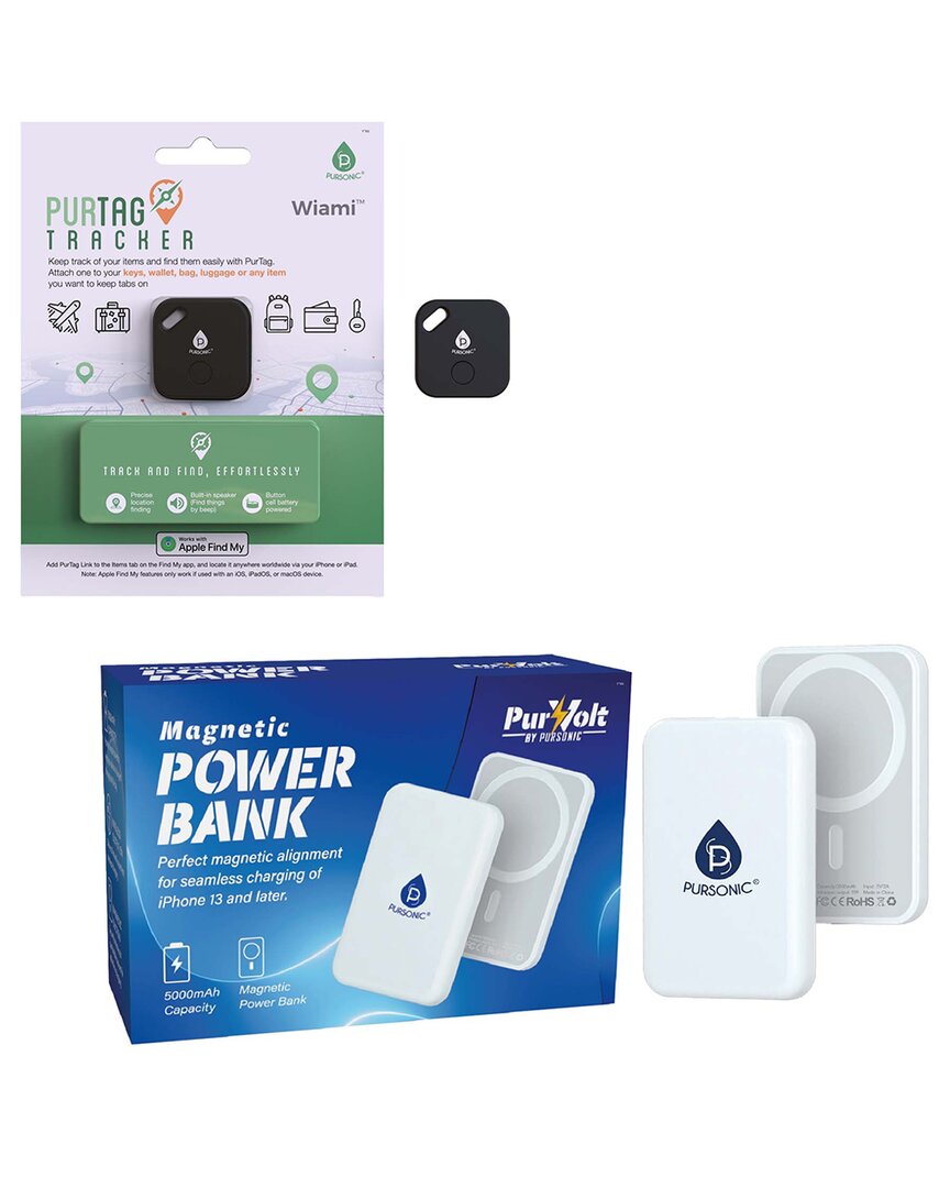 Pursonic Stay Charged & Never Lose Track Travel Bundle In White
