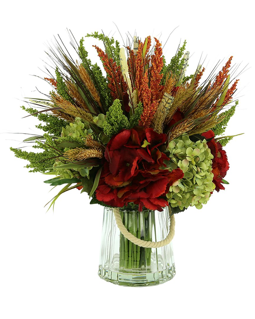 CREATIVE DISPLAYS CREATIVE DISPLAYS MODERN FALL ARRANGEMENT WITH RED HYDRANGEAS & HEATHER 