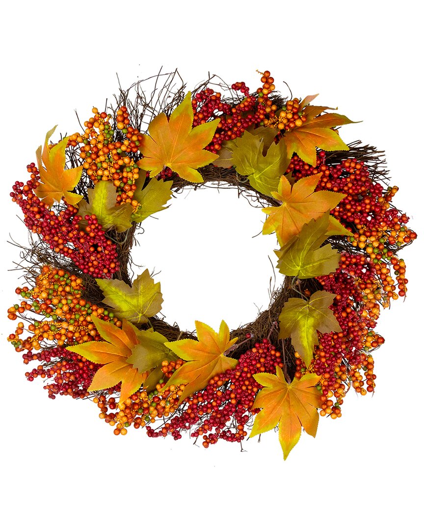 NORTHLIGHT NORTHLIGHT MAPLE LEAF AND BERRY TWIG ARTIFICIAL FALL HARVEST WREATH 22-INCH