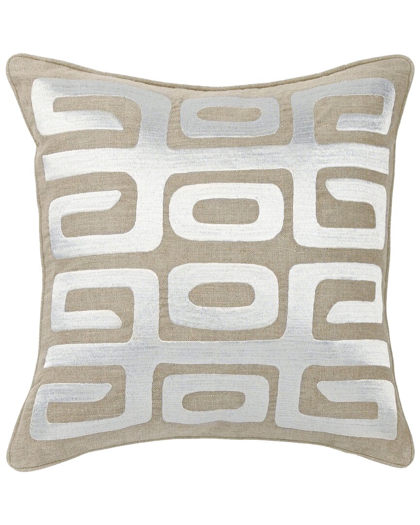 Classic Home Metallic Silver Embroidered Maze Zelo Throw Pillow In Brown