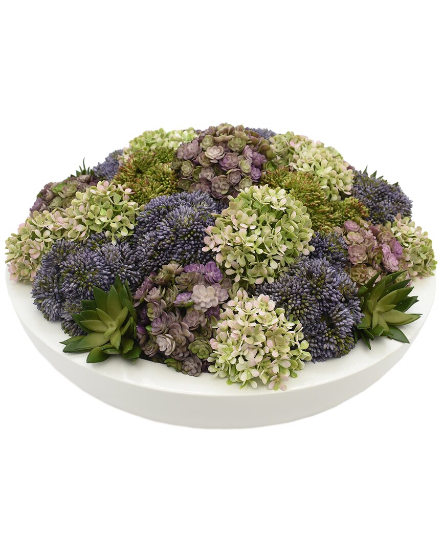Creative Displays Sedum & Succulents Arranged In Round Planter In Purple