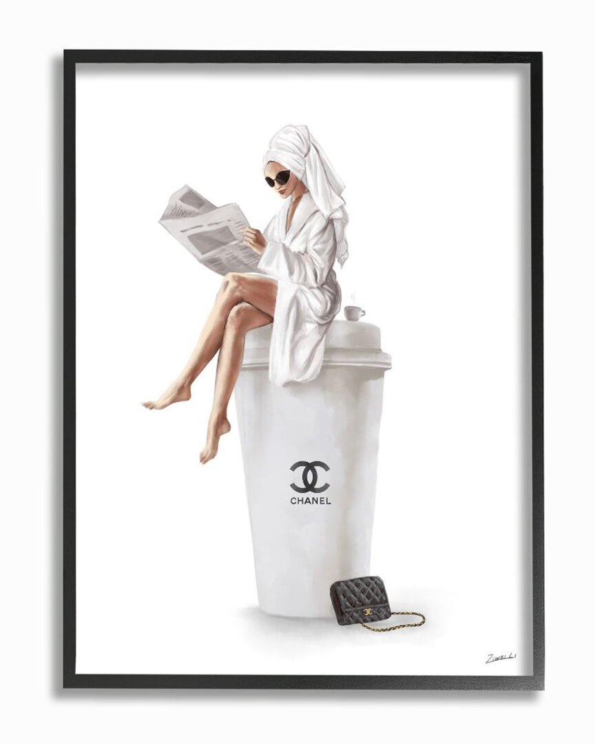 Stupell Chic Fashion Coffee And Purse Female Robe Pose Wall Art In White