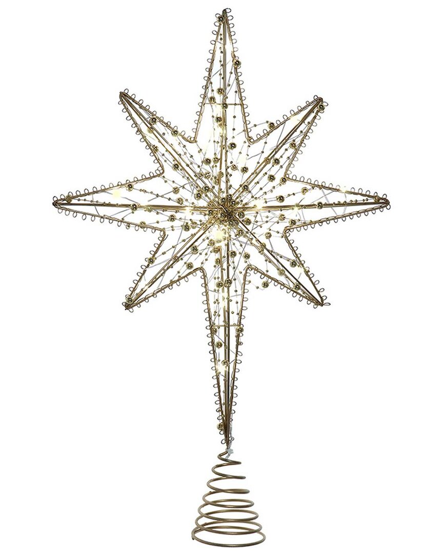 Kurt Adler 19.7-inch Battery Operated Led Lighted 8-point Gold Metal Star Tree Topper In Metallic