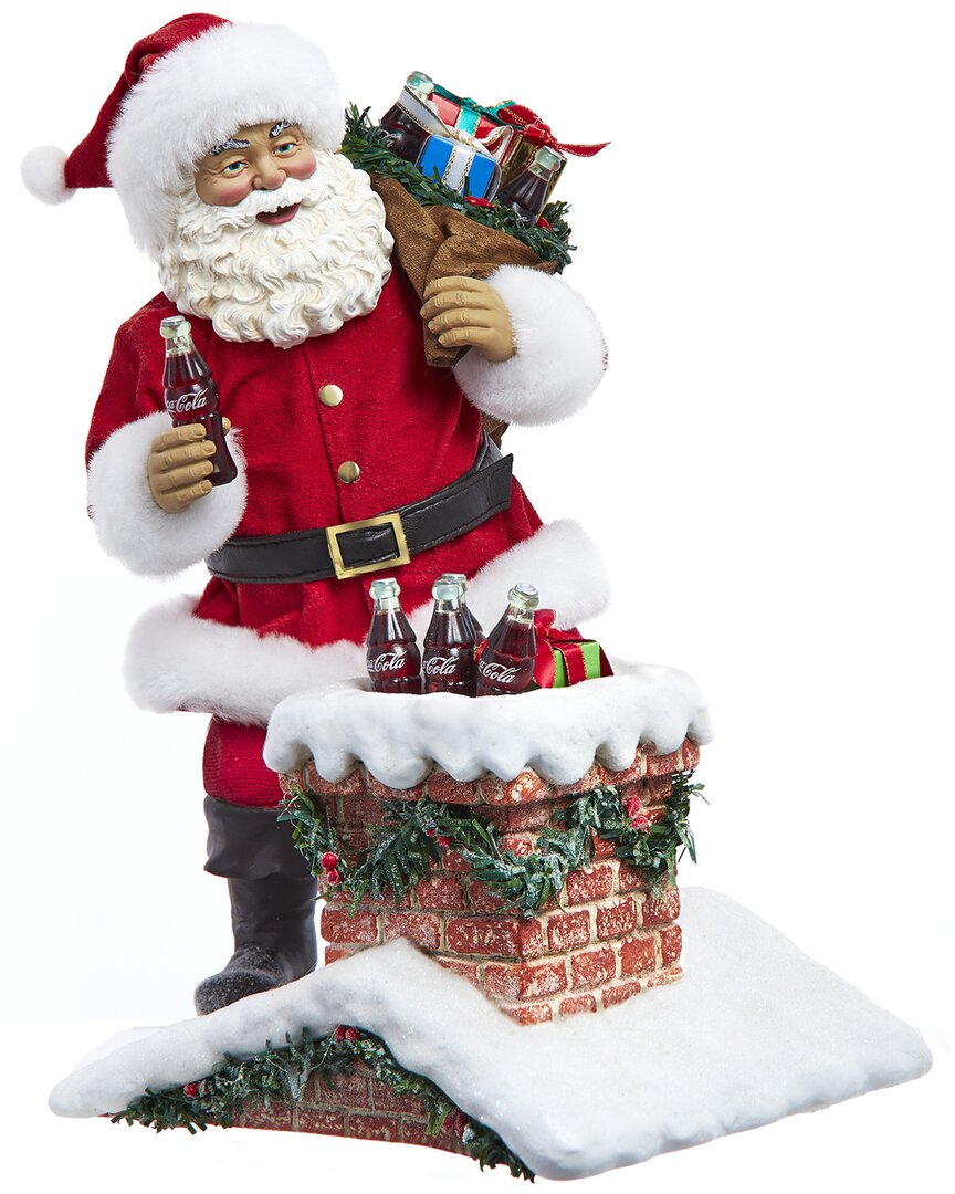 Kurt Adler 10.5-inch Coca-cola Santa In Chimney Christmas Tablepiece In Red