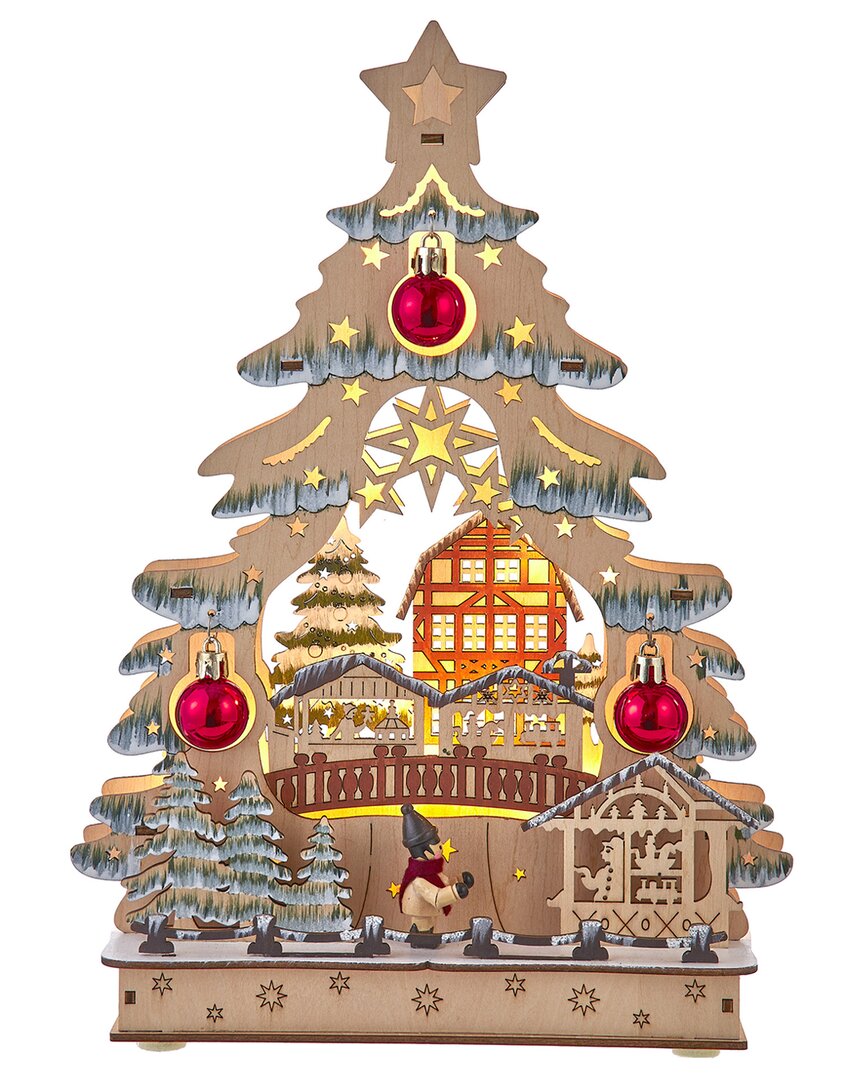 Kurt Adler 13-inch Battery Operated Led Lighted Tree With Village Scene Tablepiece In Multi