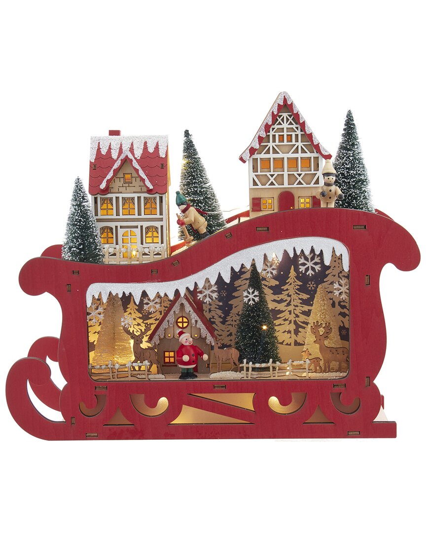 Kurt Adler 13.77-inch Battery Operated Led Lighted Sleigh With Village Scene Tablepiece In Multi