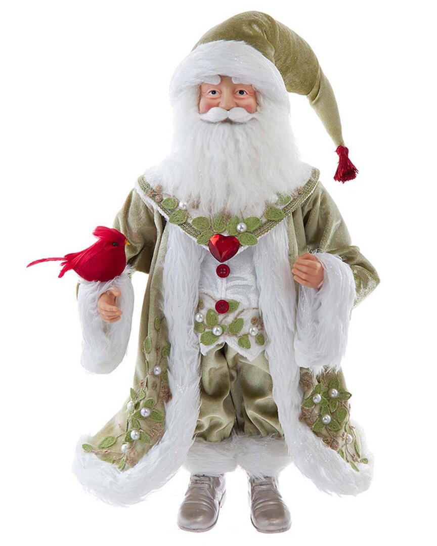 Kurt Adler 18-inch Kringles Mistletoe Kisses Santa Tablepiece In Green