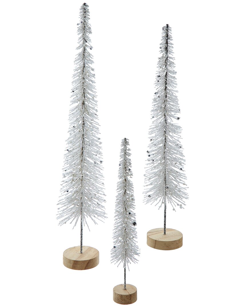 Kurt Adler Silver Glittered Miniature Tree Set In Silver