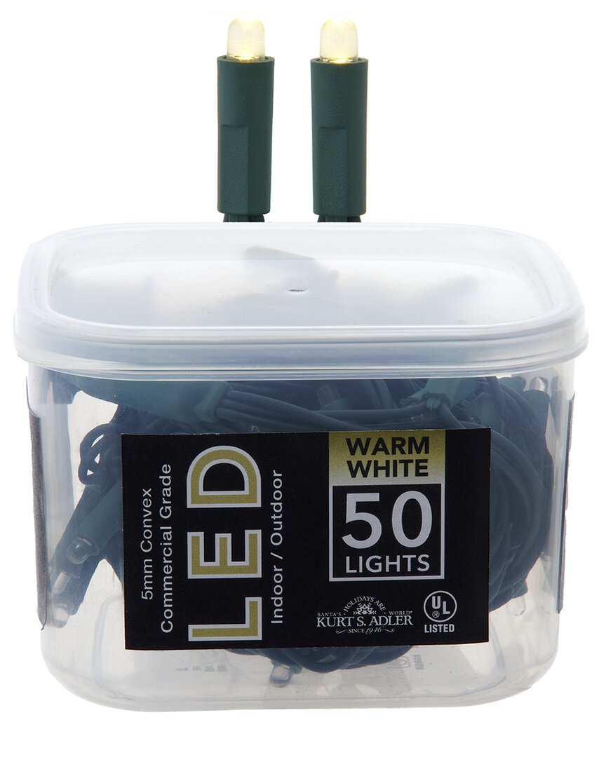 Kurt Adler 25.5-foot Ul 50-light Convex Warm White 5mm Led Green Wire Light Set In Multi