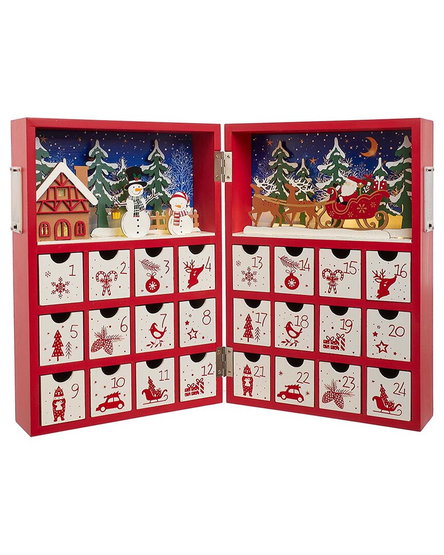 Kurt Adler 13-inch Battery Operated Lighted Wooden Christmas Advent Calendar In Red