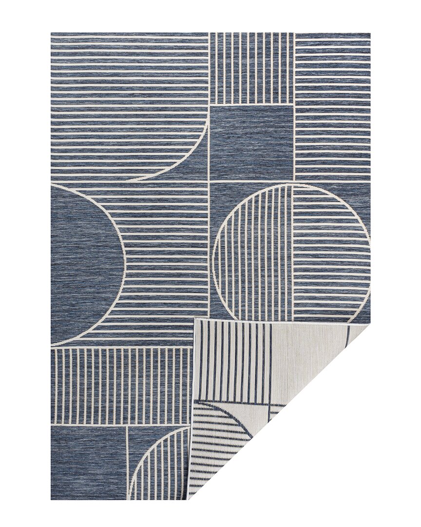 Jonathan Y Arielle Mid-century Modern Geometric Lines Reversible Machine-  Washable Indoor/outdoor A In Navy