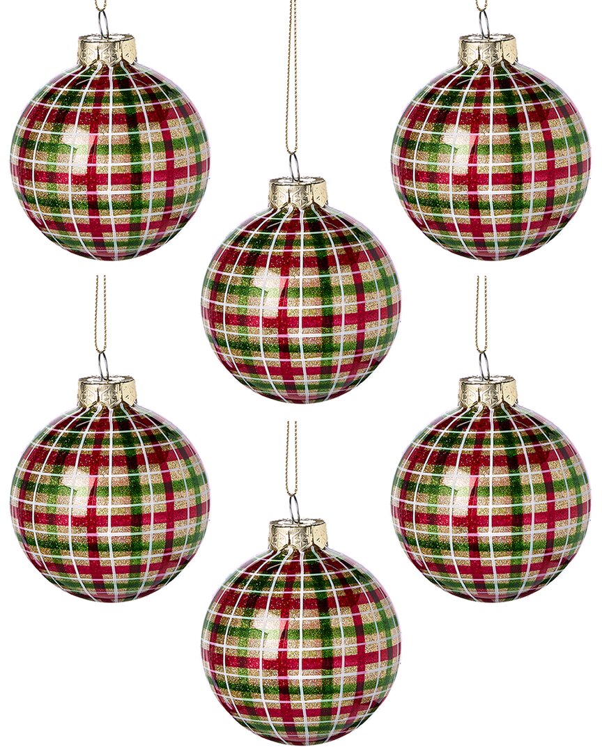 Kurt Adler 80mm Green Glass Ball Ornament With Red & Gold Fleur-de-lis Design, 6pc Box In Multi