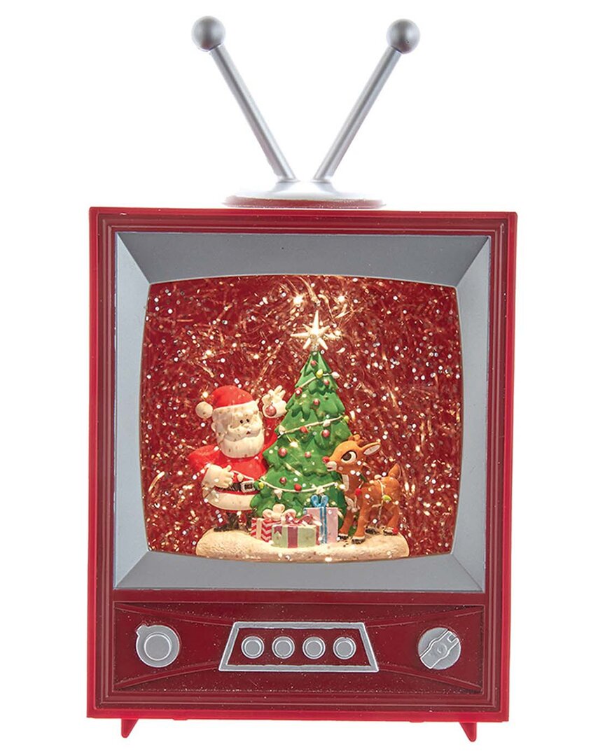 Kurt Adler 8.5-inch Battery-operated Rudolph & Santa Musical Tv Tablepiece In Multi