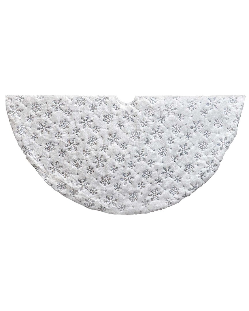 Kurt Adler 48-inch White Tree Skirt With Snowflake Border In White