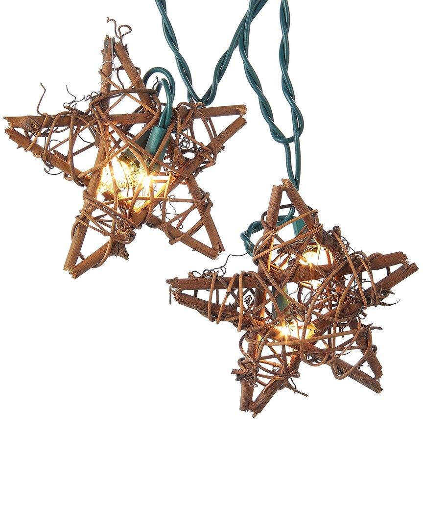 Kurt Adler 10-light Rattan Natural Star Light Set In Brown