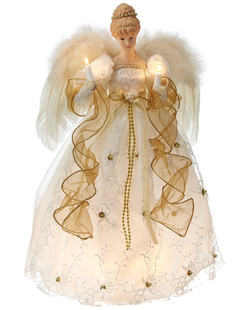 Kurt Adler 16-inch Ul 10-light Ivory & Gold Angel Treetop In Neutral