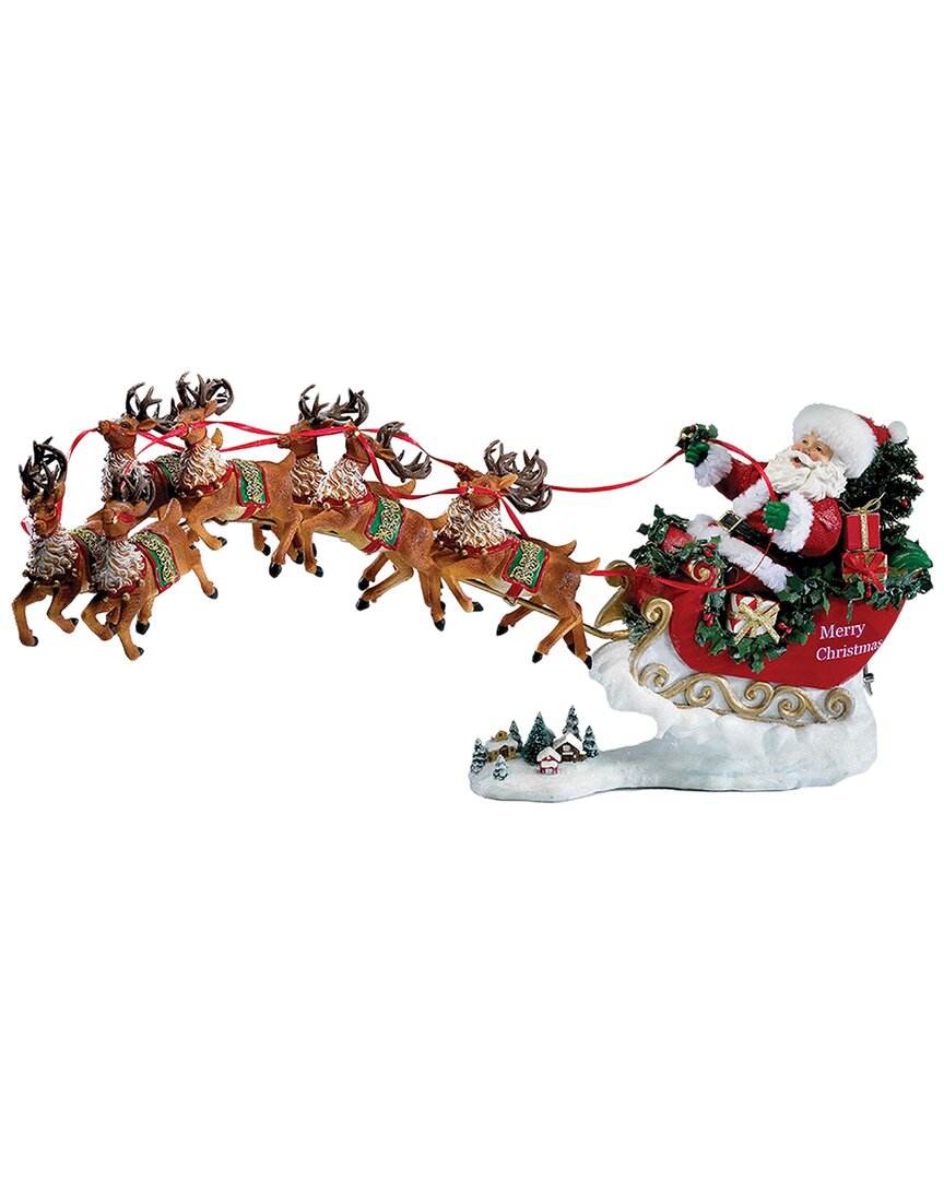 Kurt Adler 2pc 24in Musical Santa With 8 Reindeer In Red