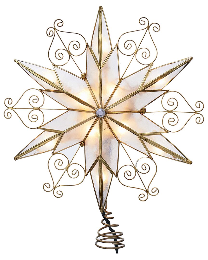 Kurt Adler 10-inch 10-light Led Silver Capiz & Snowflakes Tree Topper In Gold