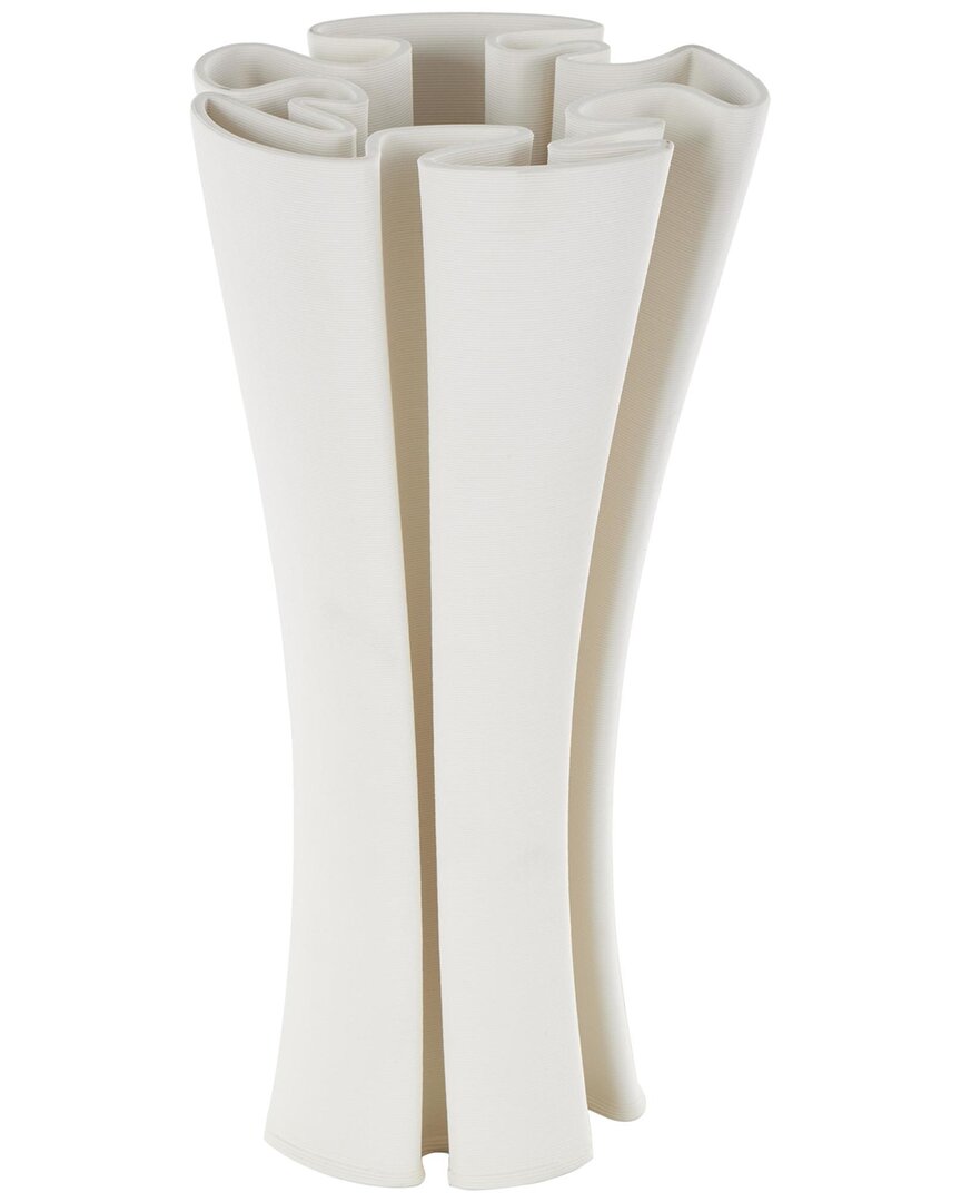 Peyton Lane Abstract Ceramic Ribbed Dimensional Folded Decorative Vase In White