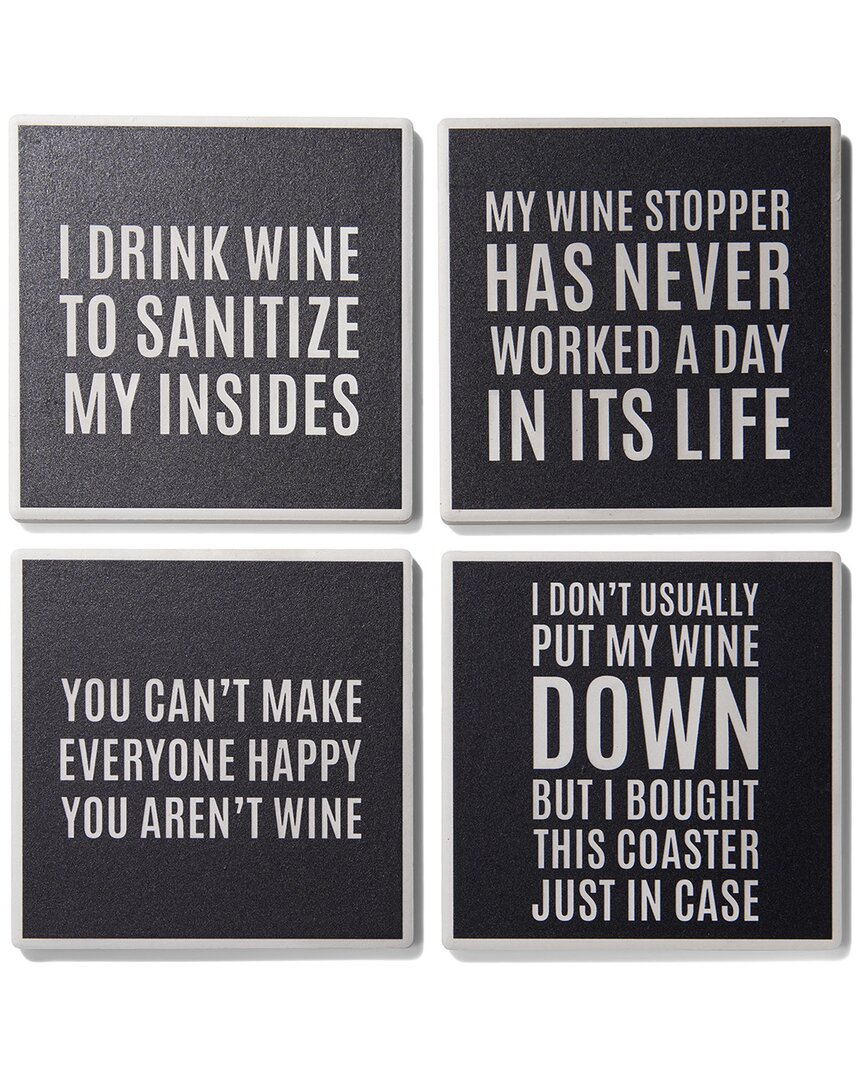 American Atelier Cocktail Hour Sentiments Set Of 4 Ceramic Coasters In Black