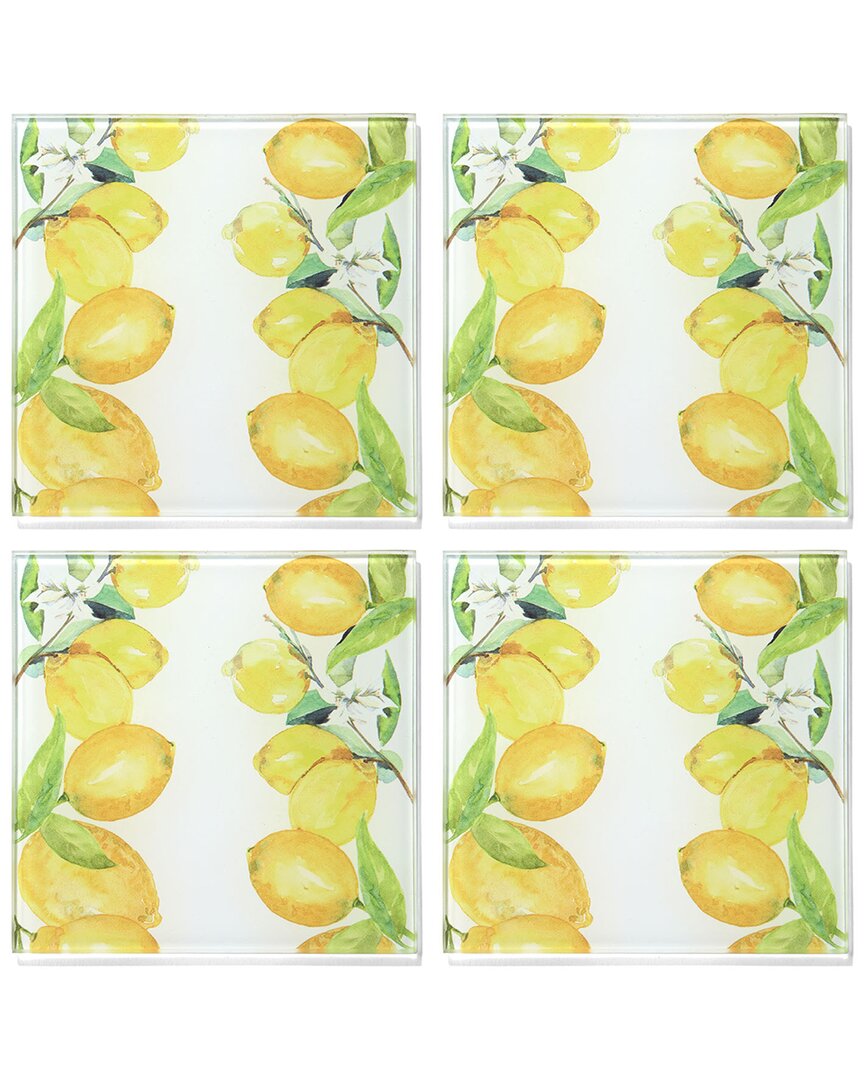 American Atelier Lemon Branches Set Of 4 Glass Coasters In Yellow