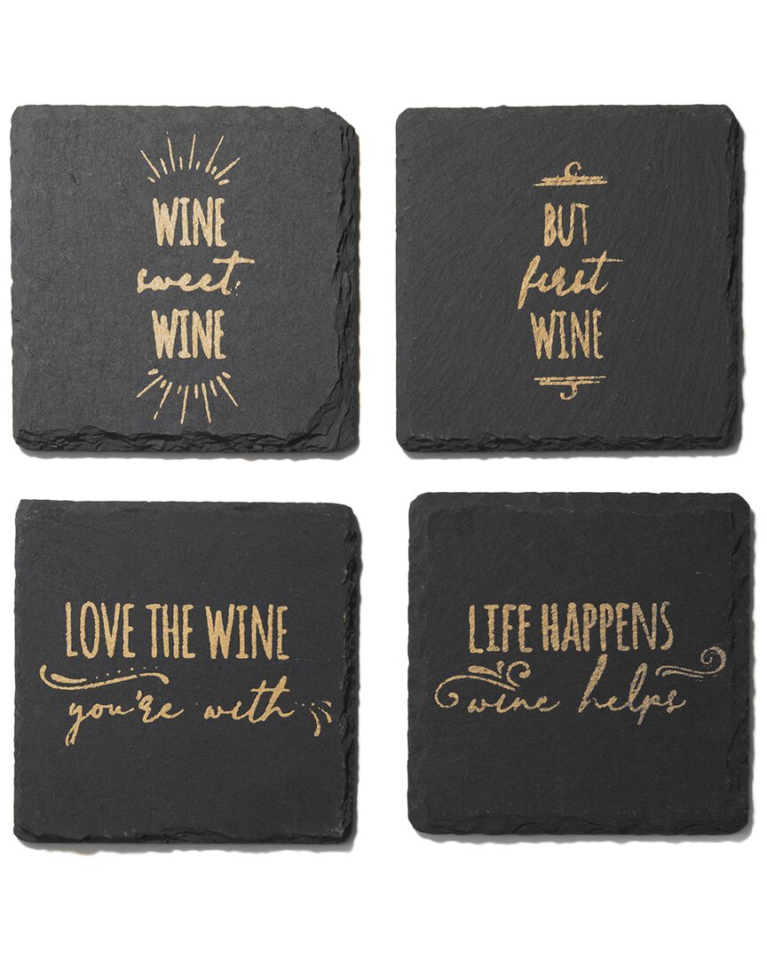 American Atelier Life Happens-wine Helps Slate Coasters In Black