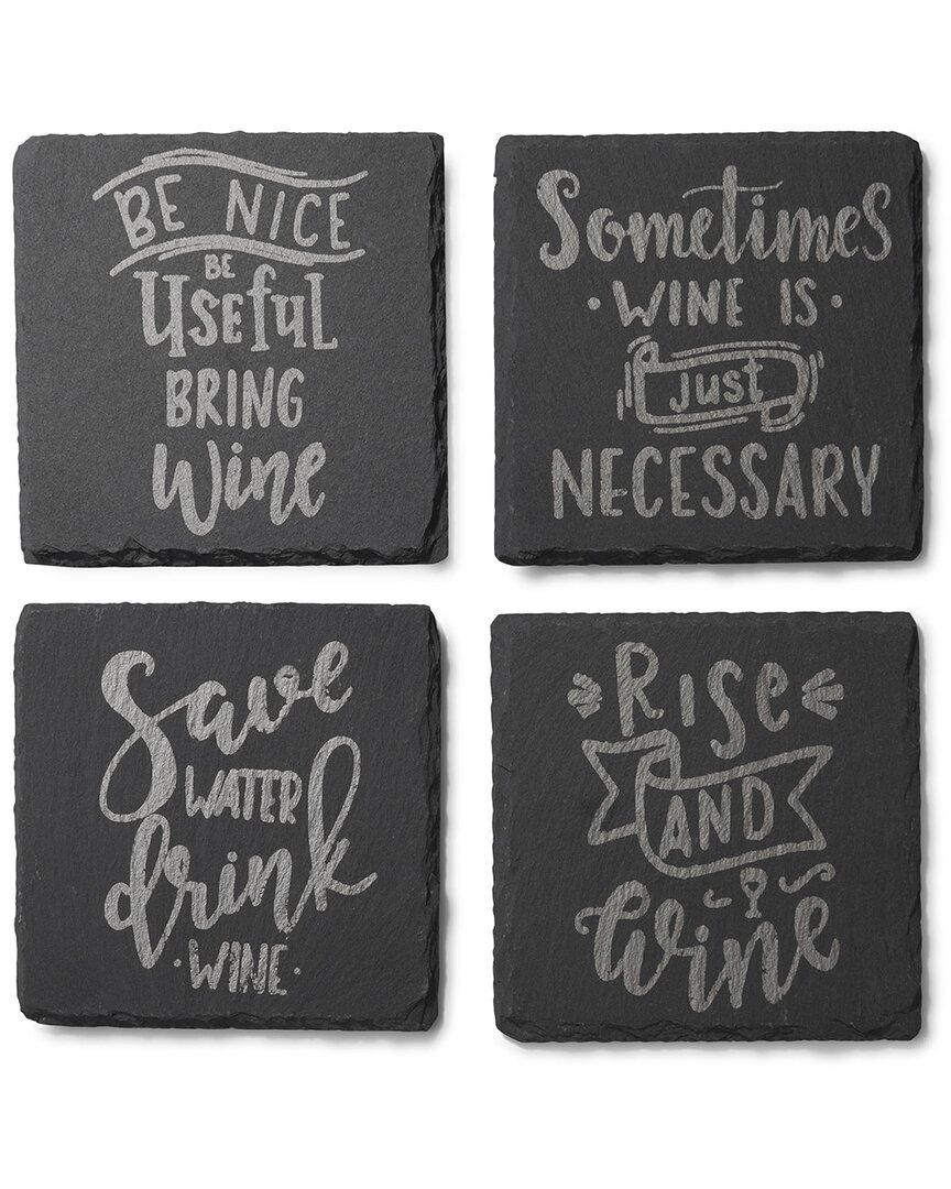 American Atelier Wine Is Necessary Slate Coasters In Black