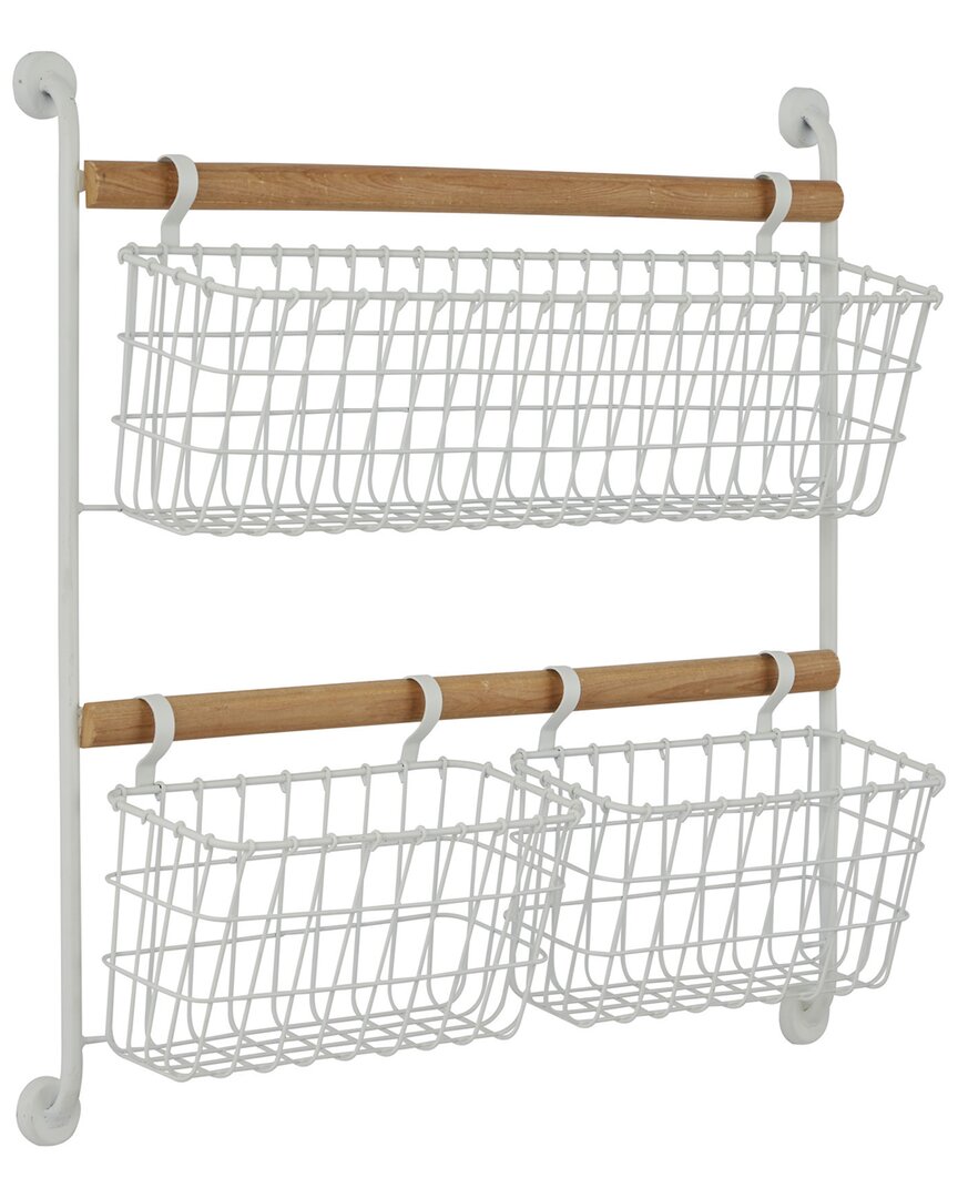 The Novogratz White Metal Wall Mounted 3 Hanging Baskets Magazine Rack Holder In White