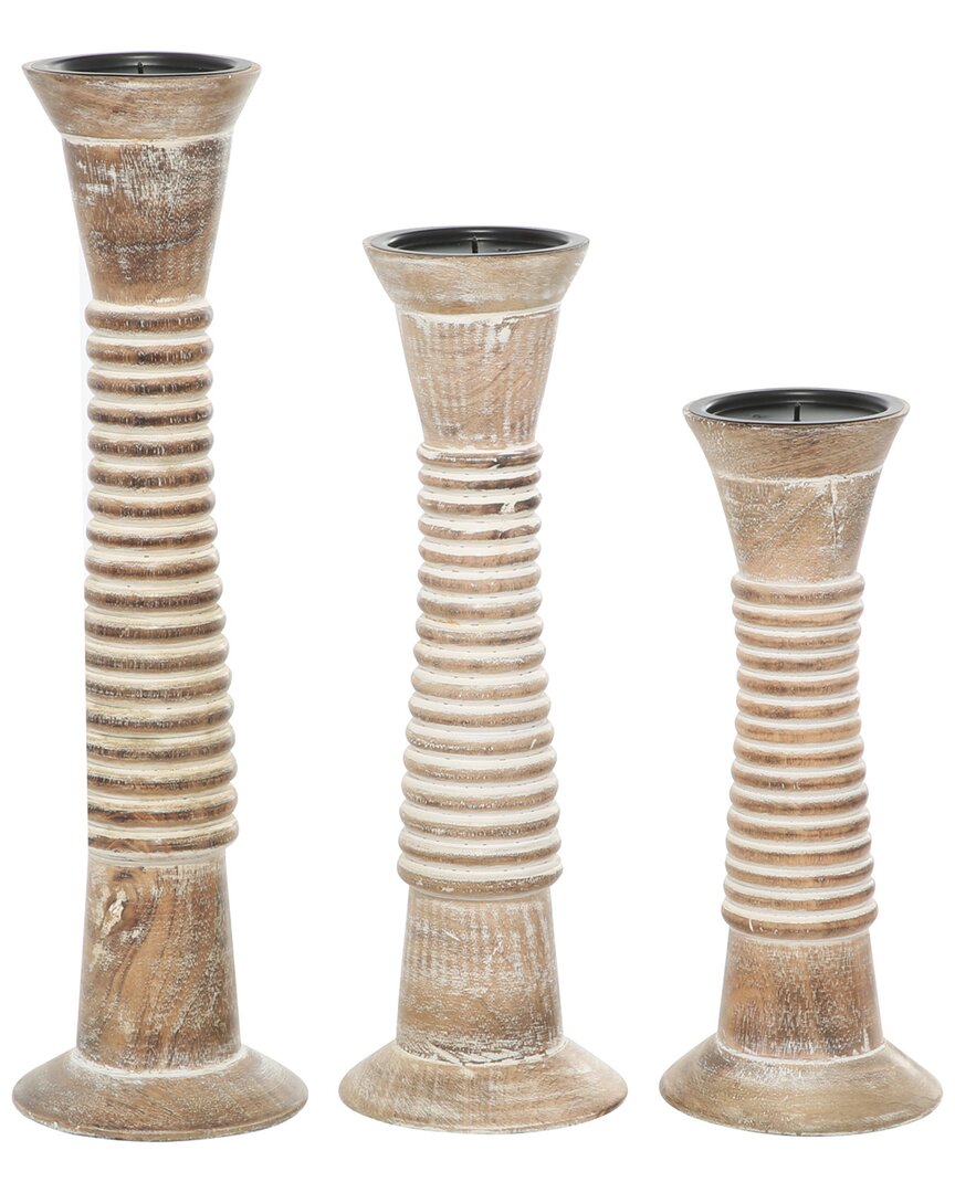 Shop Peyton Lane Set Of 3 Traditional Solid Wood Candle Holder In Brown