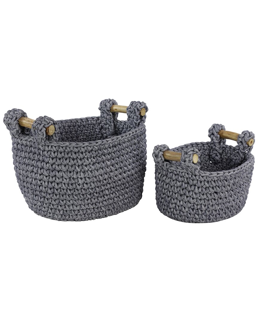 Peyton Lane Set Of 2 Bohemian Round Polyester Storage Basket In Gray