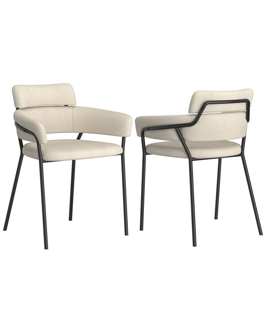 Worldwide Home Furnishings Set Of 2 Modern Fabric & Metal Side Chair In Beige