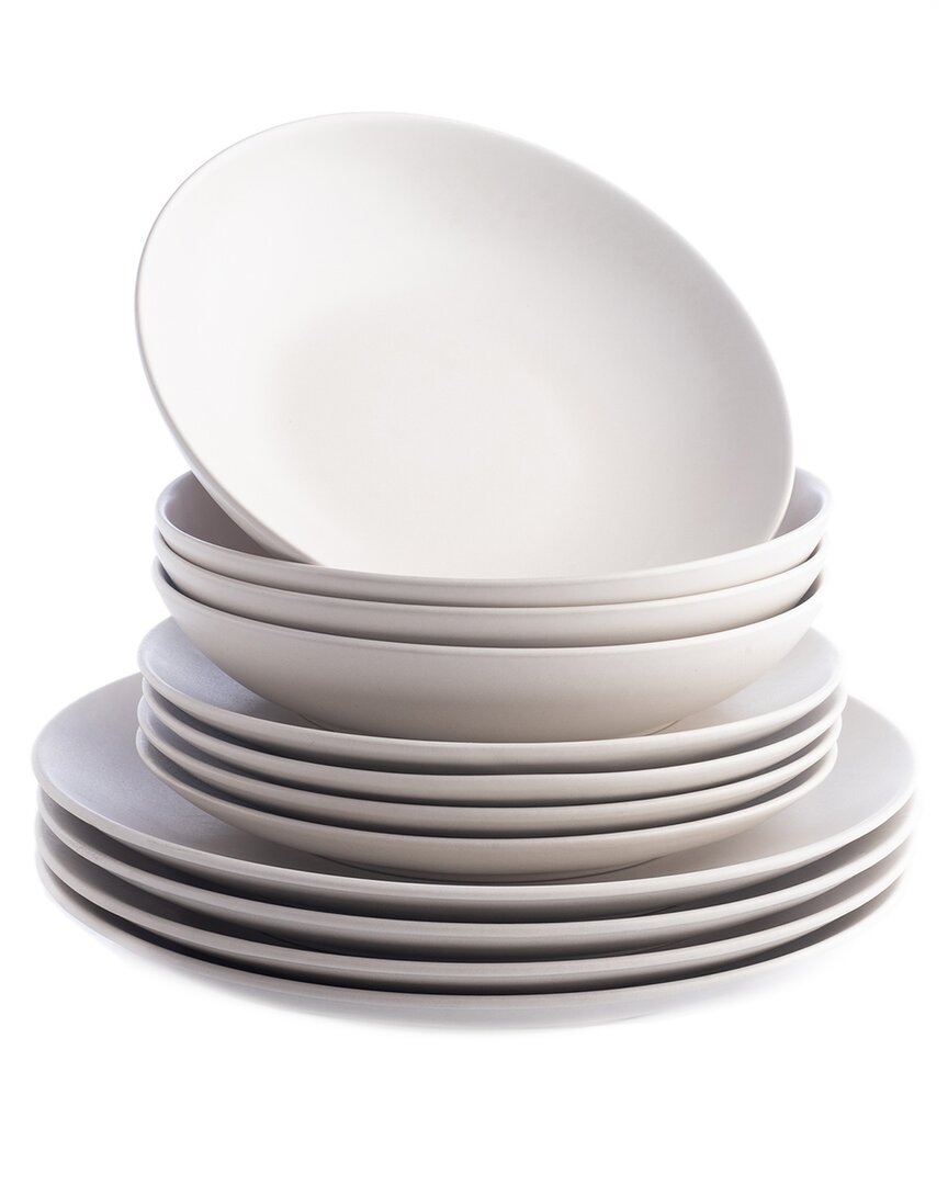 Stone Lain Semplice 12pc White Matte Stoneware Dinnerware Set