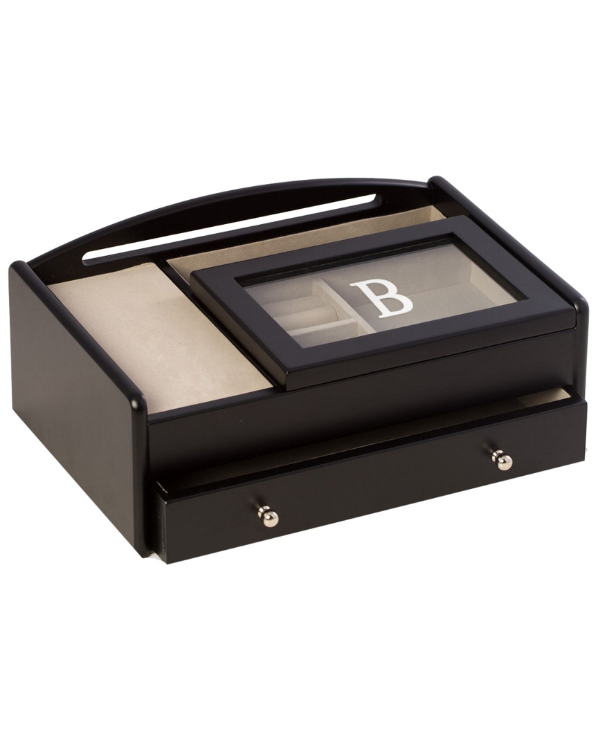 Bey-berk Matte Black Wood Valet Box Featuring A Storage Compartment