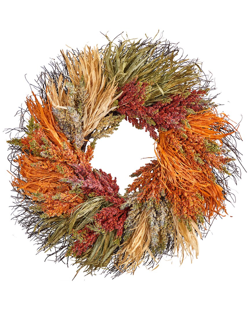 Nearly Natural 26in. Fall Sorghum Harvest Autumn Artificial Wreath In Multi