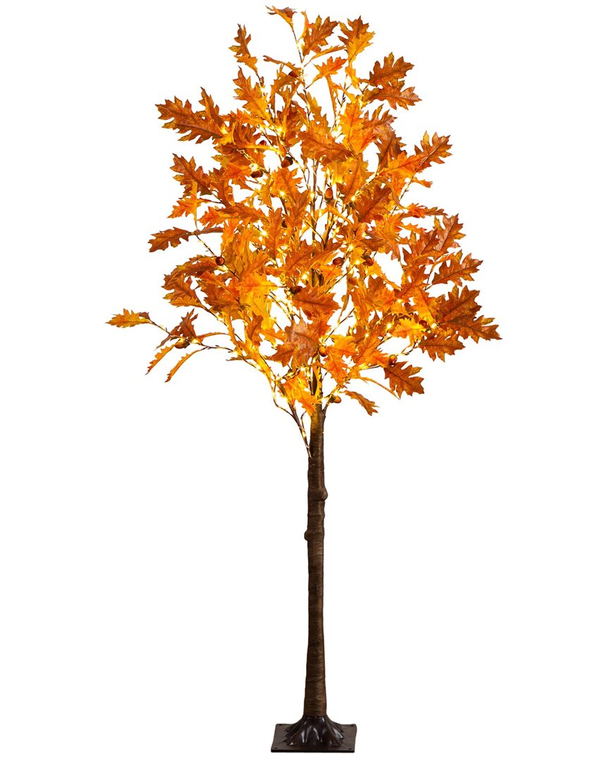 Nearly Natural 5ft. Pre-lit Burnt Orange Autumn Maple Artificial Fall Tree In Orange