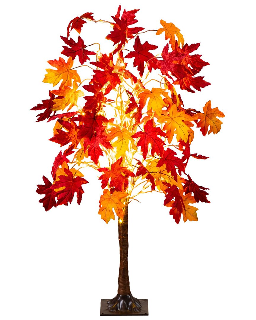 Nearly Natural 4ft. Pre-lit Autumn Weeping Maple Artificial Fall Tree In Orange