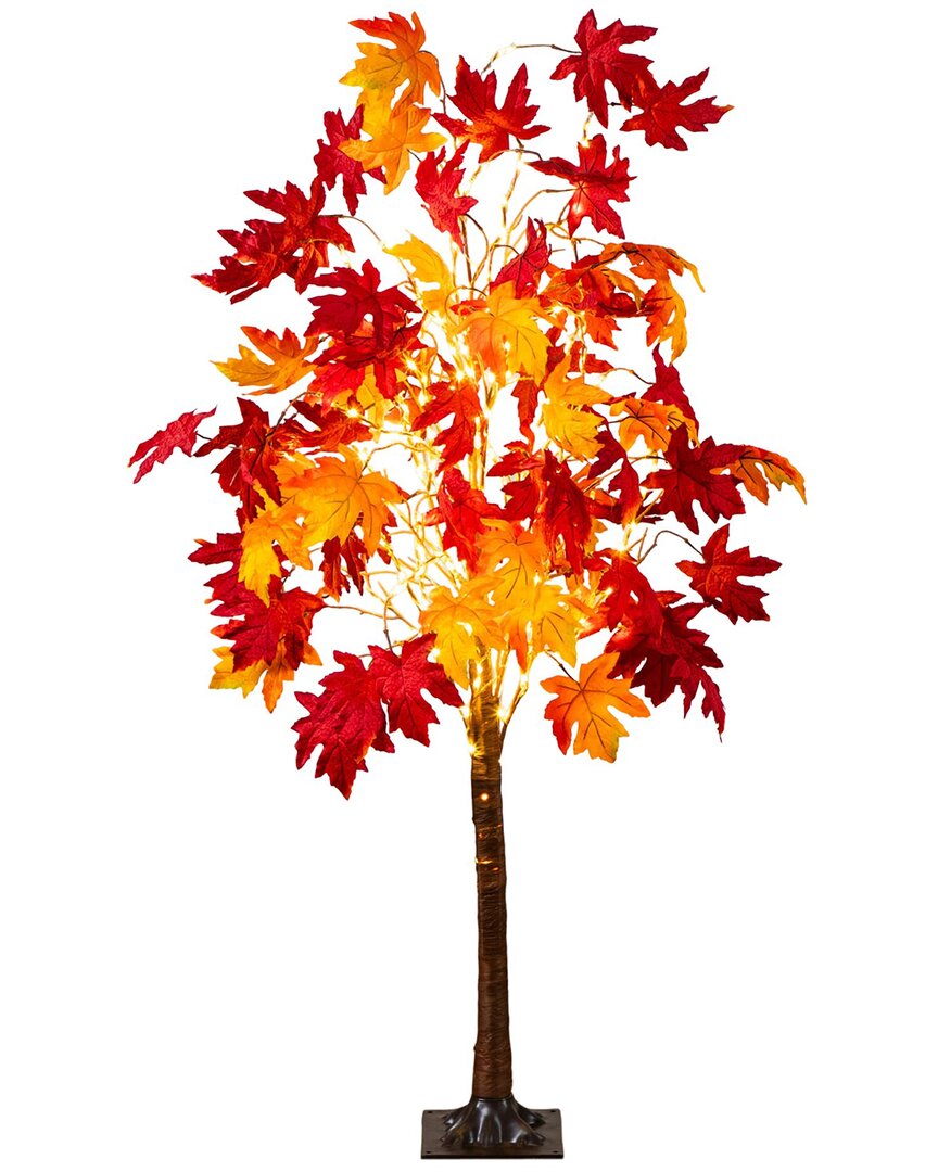 Nearly Natural 5ft. Pre-lit Autumn Weeping Maple Artificial Fall Tree In Orange