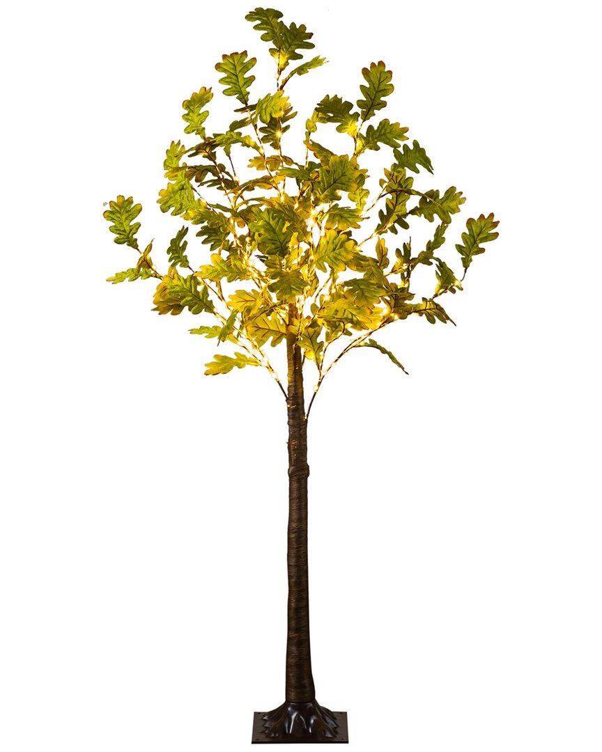Nearly Natural 6ft. Pre-lit Green Autumn Oak Artificial Fall Tree In Yellow