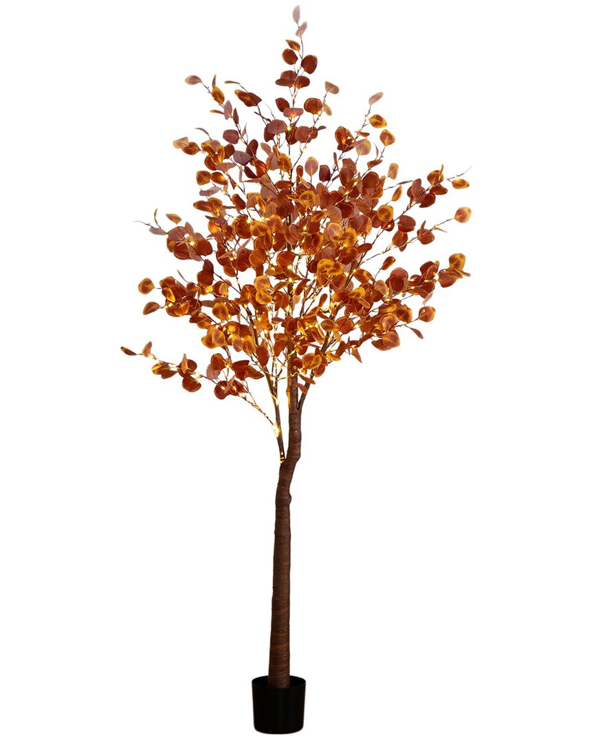 Nearly Natural 7ft. Pre-lit Grand Autumn Eucalyptus Artificial Fall Tree In Brown