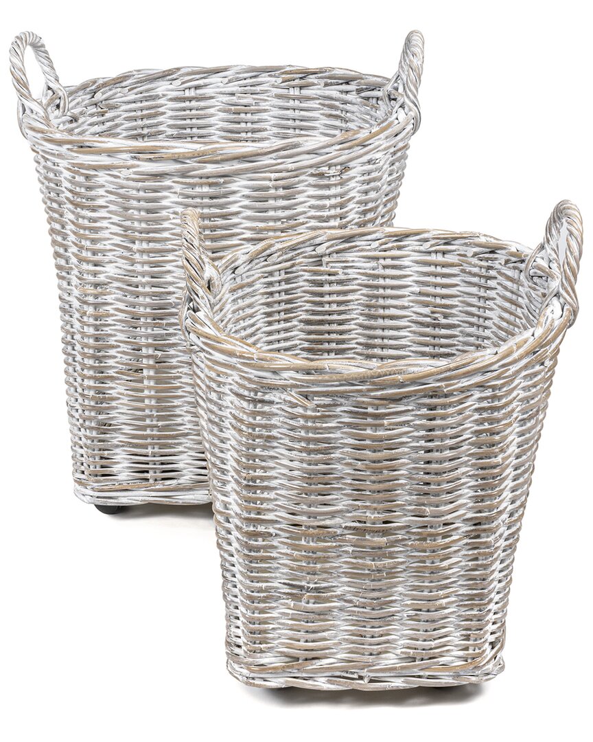 Happimess Set Of 2 Arbour Rustic Hand-woven Rattan Nesting Baskets With Wheels & Handles