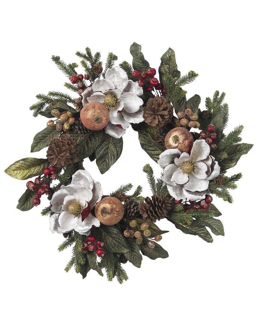 Nearly Natural 24in. Magnolia Pinecone & Berry Wreath In Multi