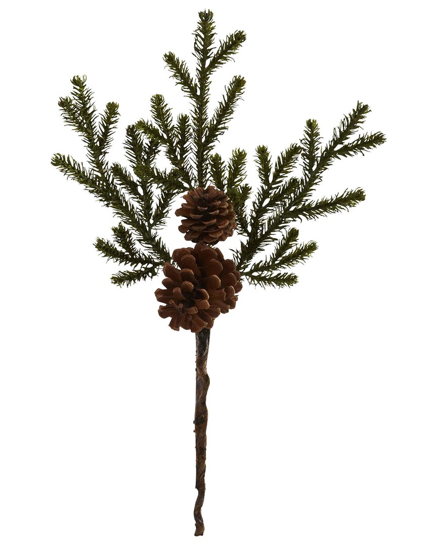 Nearly Natural Set Of 12 19in. Pine & Pinecone Artificial Flower Bundle In Green