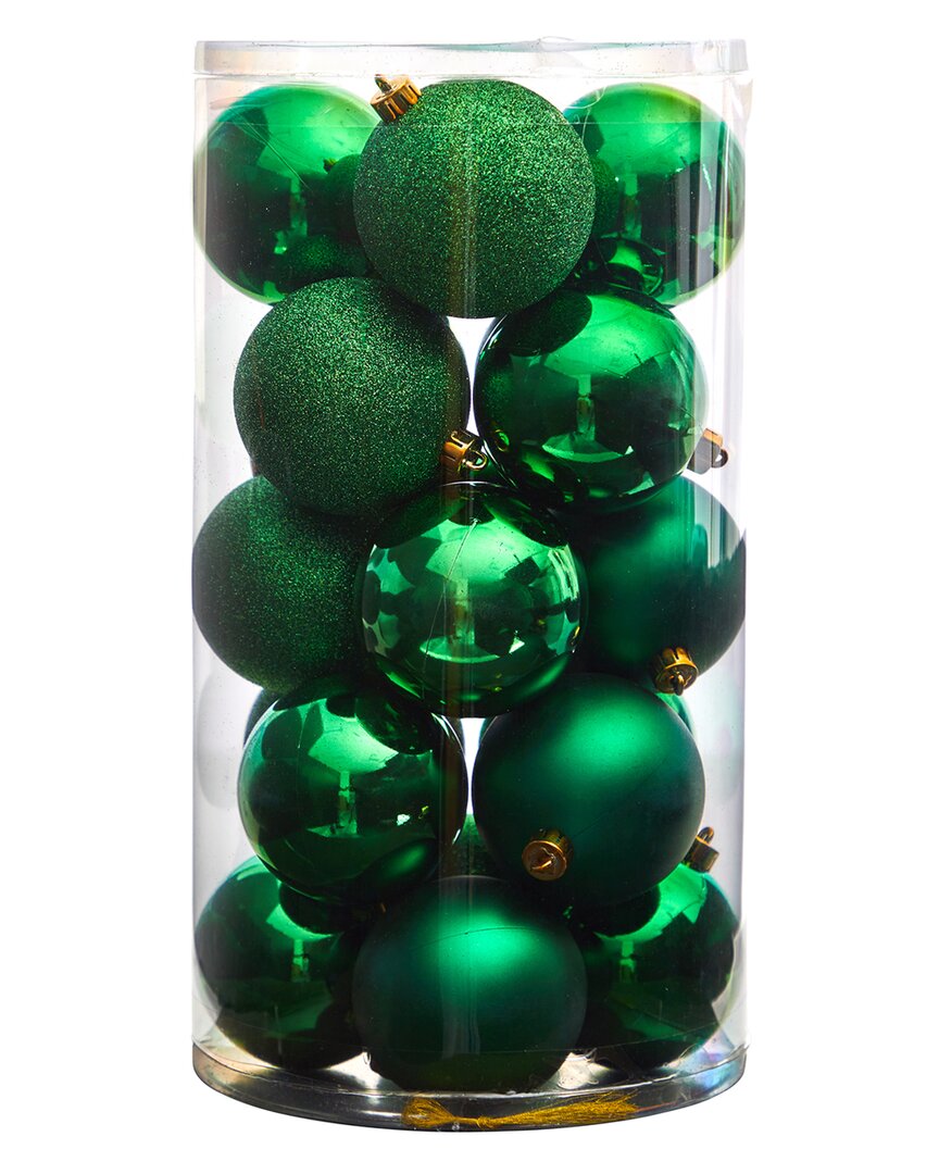 Nearly Natural Set Of 20 Shatterproof Christmas Tree Ornaments In Green